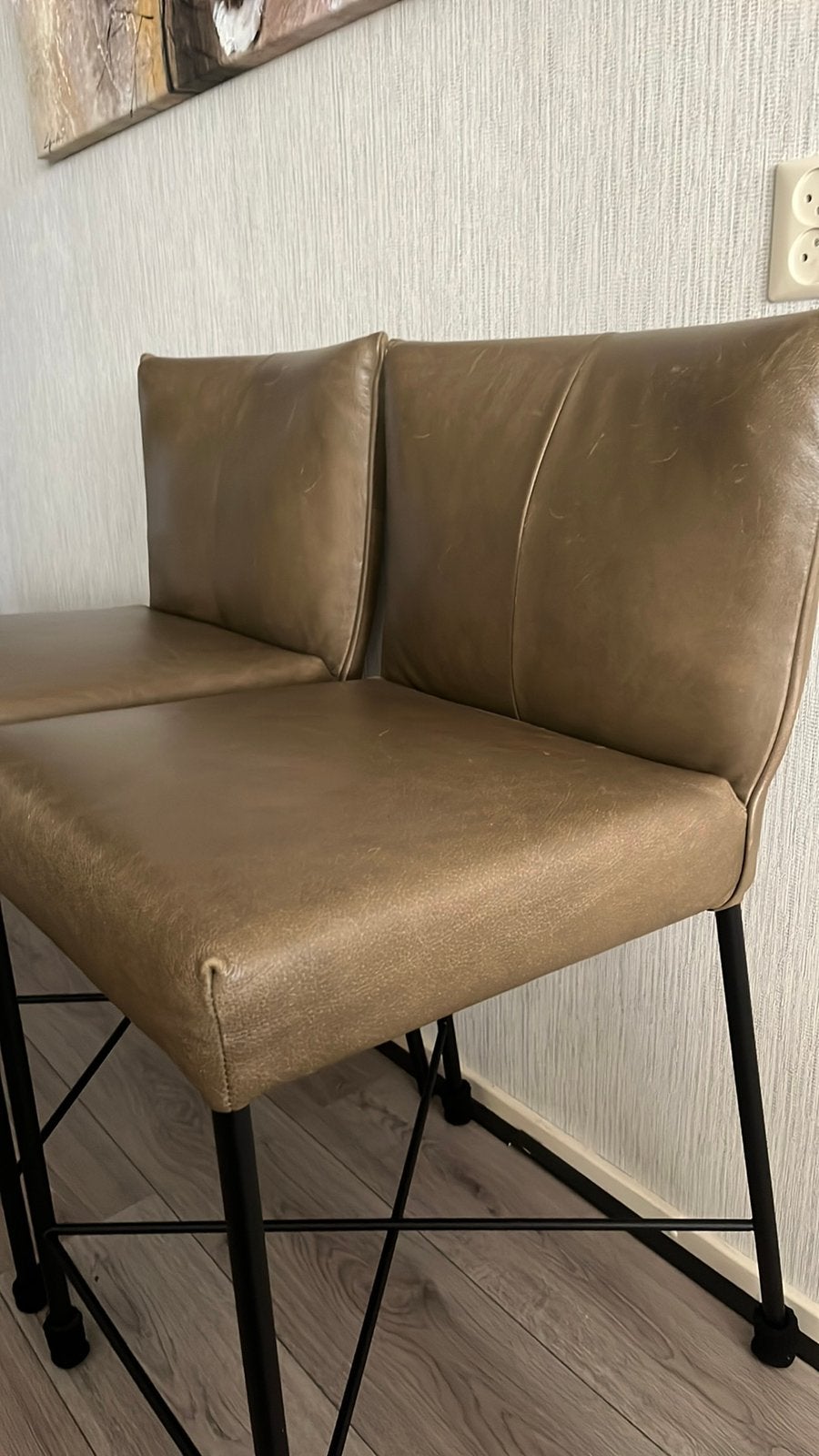 Echt Leren bar stoelen , kleur groen, Ophalen, Met voetsteun, 60 tot 90 cm, Leer