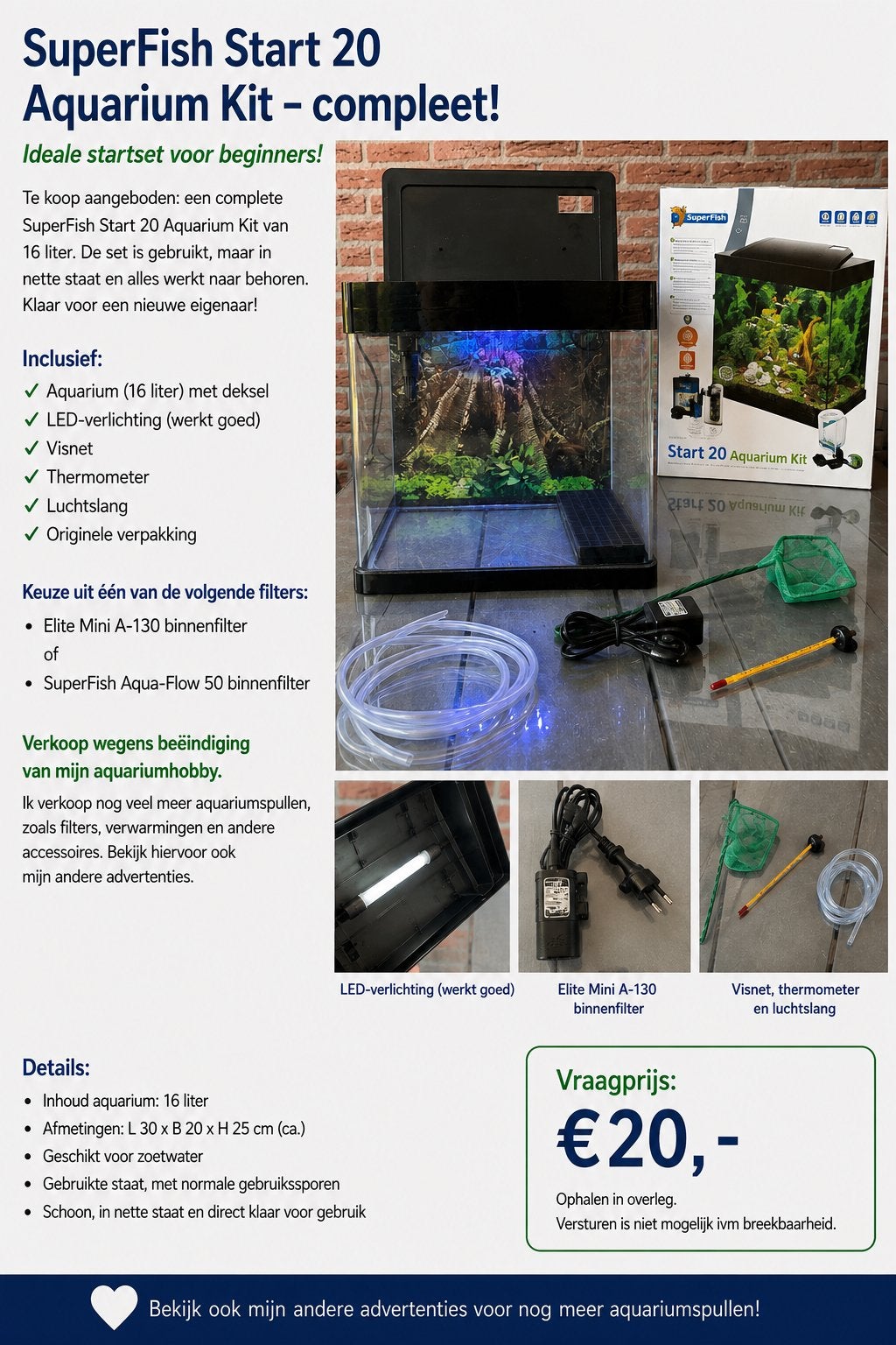 SuperFish Start 20 Aquarium Kit (16 liter), Ophalen, Gebruikt, Leeg aquarium, Superfish