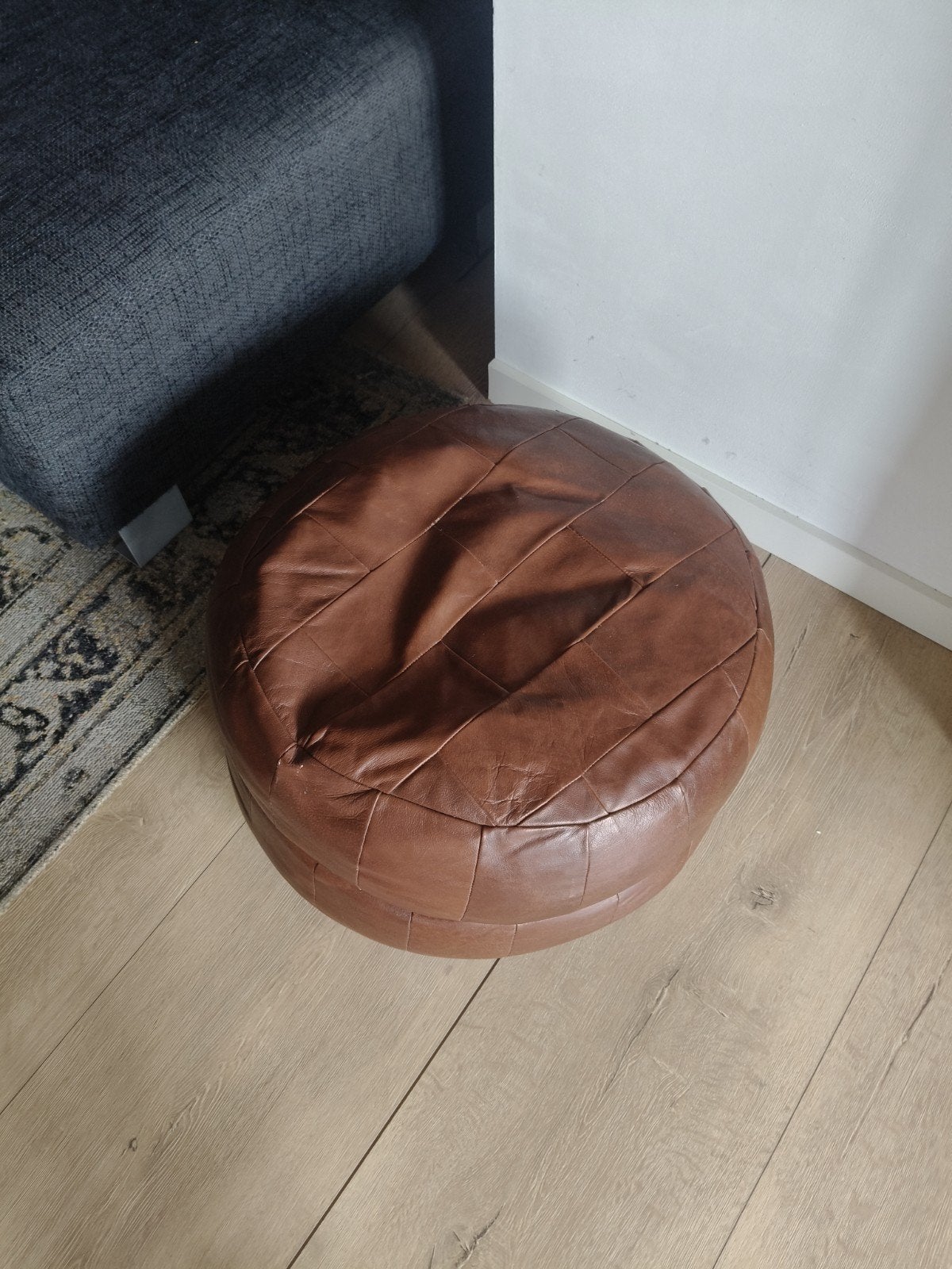 Leren poef bruin, Gebruikt, Leer, Ophalen of Verzenden, Klassiek, Bohemian