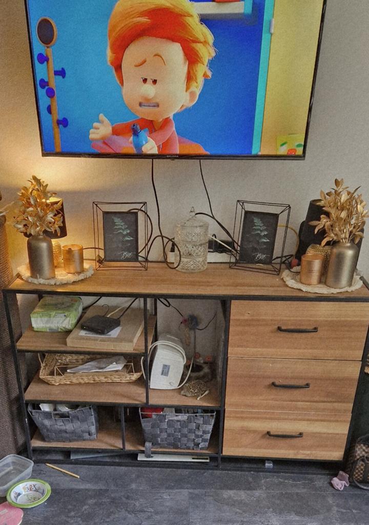 Dressior Charlie met laden en open vakken - Xenos, Met plank(en), Gebruikt, 100 tot 150 cm, Modern industrieel