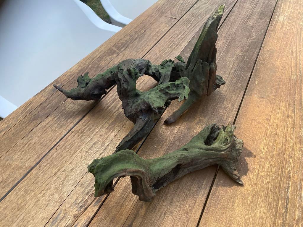 3 Houtornamenten, Dieren en Toebehoren, Ophalen of Verzenden, Gebruikt, Plant(en), Steen of Hout