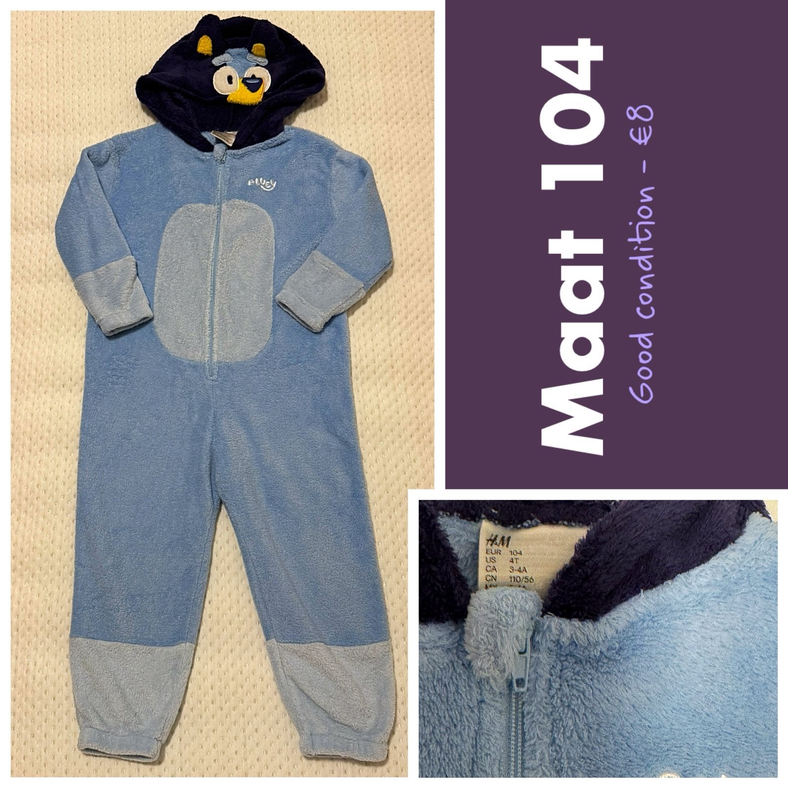 H&M Blauwe Onesie Maat 104, Ophalen of Verzenden, Gebruikt, Jongen of Meisje, Overige typen