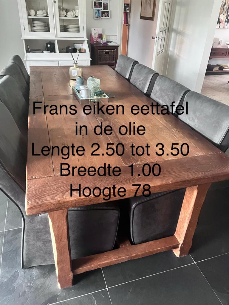 Massief eiken eettafel, Ophalen, Eikenhout, 200 cm of meer, 50 tot 100 cm