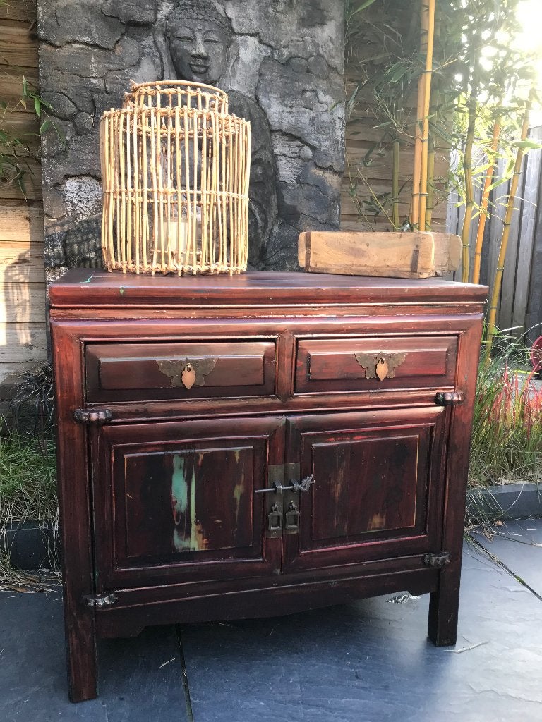 Chinees vlinder kast met 2 lades chinese kast vlinders, Verburgt Vintage, Gebruikt, 1 of 2 laden, Chinees oosters aziatisch Chinese asian asiatique