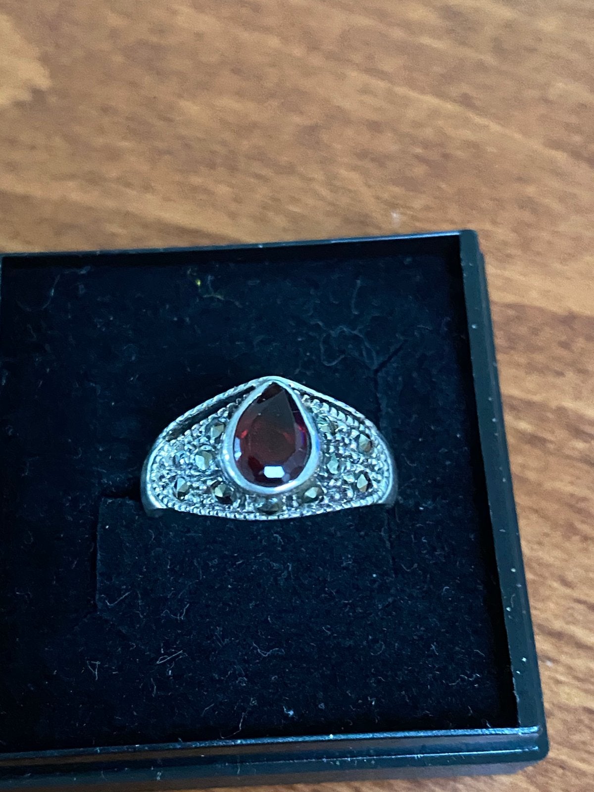 Ring zilver met granaat en marcasiet maat 54, Ophalen of Verzenden, 17 tot 18, Zilver, Dame