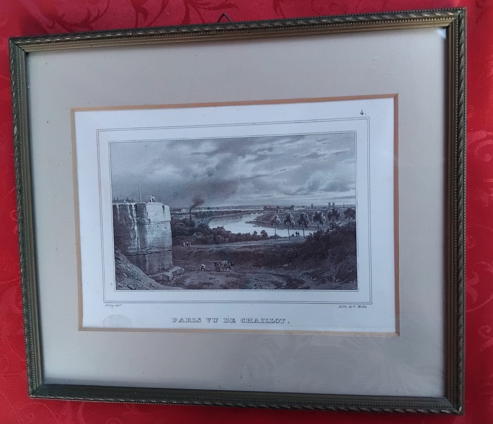 Antieke Lithografie 'Paris vu de Chaillot' - 1820-1830, Antiek en Kunst, Ingelijst, 1800 - 1899, Stadsgezicht, Ophalen of Verzenden