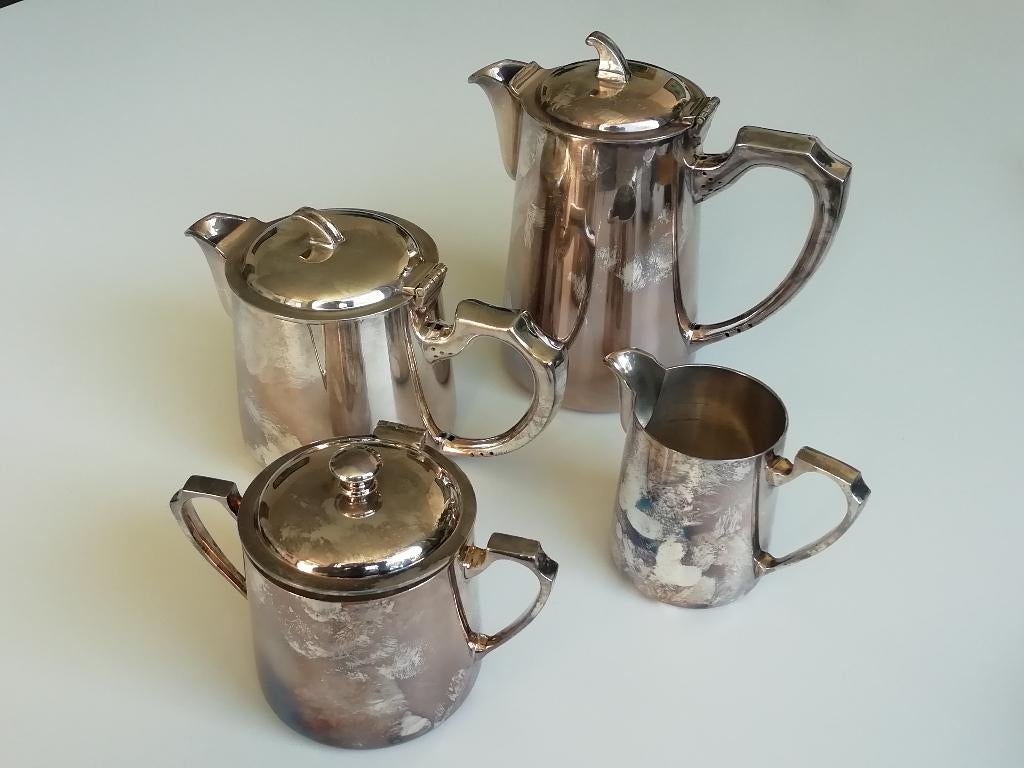 Art deco Wiskemann verzilverde koffie en thee set, Ophalen