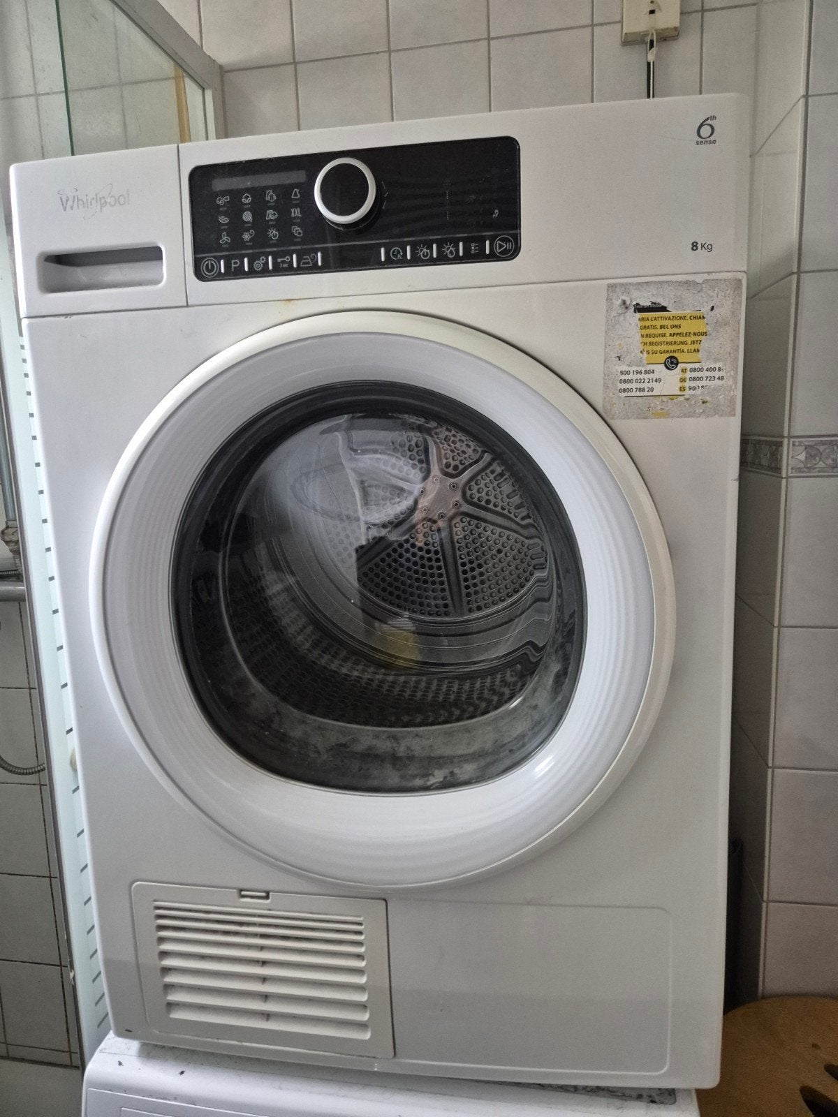 Whirlpool 6th Sense 8kg wasdroger DEFECT, Ophalen, Gebruikt, 8 tot 10 kg, Voorlader