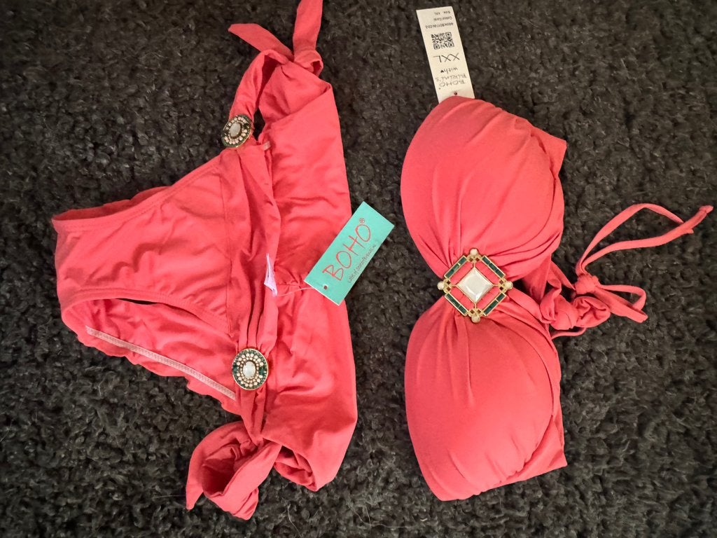 Prachtige BOHO Bikini Koraal met Stenen + Transparante Rok!, Kleding | Dames, Verzenden, Nieuw, Oranje, Boho