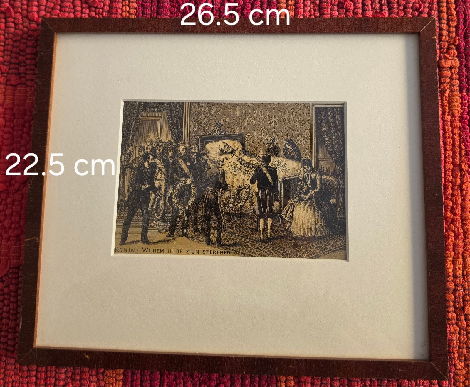 Antieke Gravure: Koning Willem III op zijn Sterfbed, Antiek en Kunst, Ingelijst, 1800 - 1899, Portret, Ophalen of Verzenden