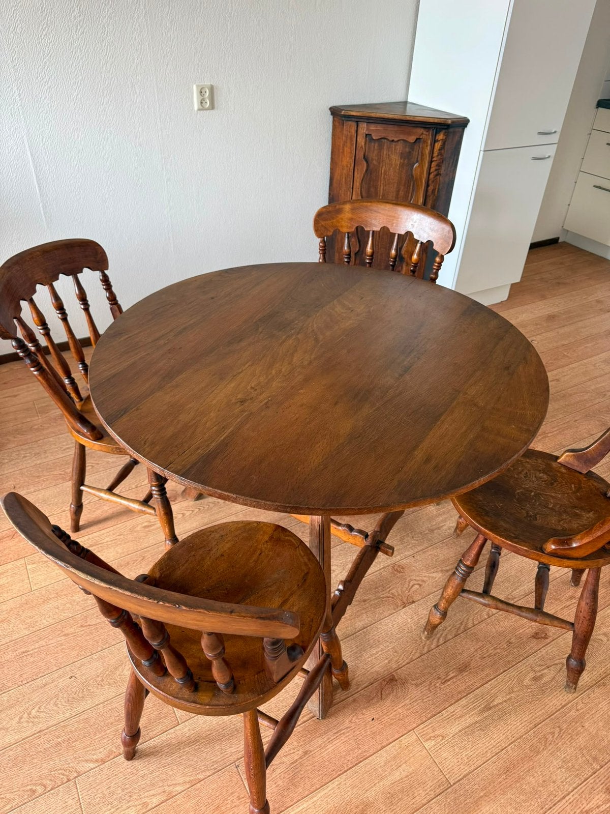 Antiek eettafel met 6 stoelen, Ophalen, Gebruikt, Antiek, 4 tot 6 stoelen