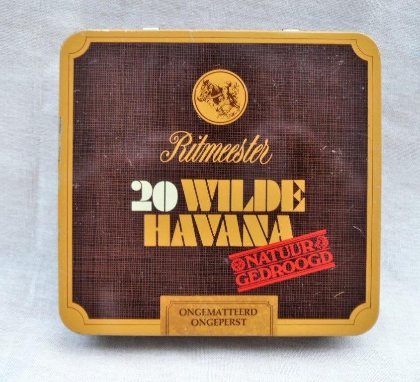 blik (leeg) Ritmeester 20 wilde Havanna sigaren Veenendaal., Verzamelen, Ophalen of Verzenden, Gebruikt, Tabaksdoos of Verpakking