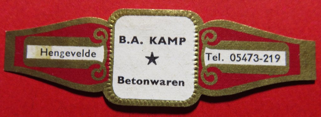 Sigarenbandje Reclamebandje B.A. Kamp Betonwaren Hengevelde, Verzamelen, Verzenden, Gebruikt, Sigarenbandjes