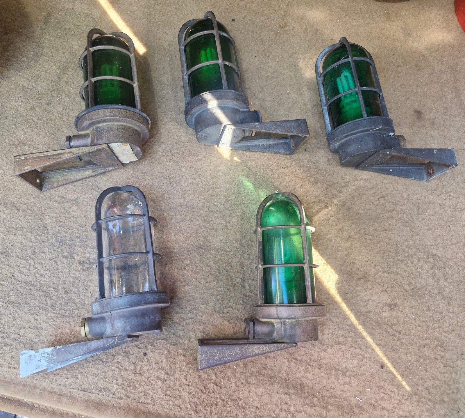 5 Vintage scheepslamp met groen glas - Made in Holland, Ophalen of Verzenden