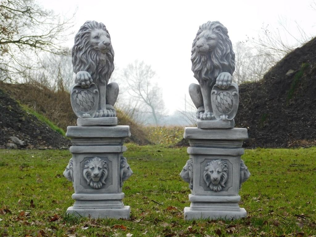 Set van 2 Leeuwen op Sokkel - 100 cm - Steen, Dierenbeeld, Steen, ., Ophalen of Verzenden