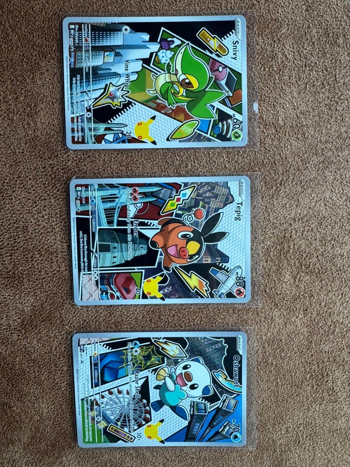 Snivy, Tepig, Oshawott First partner illustration 2 gen 5, Hobby en Vrije tijd, Verzamelkaartspellen | Pokémon, Ophalen of Verzenden