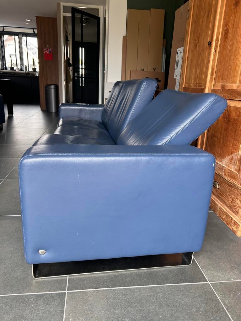 Stressless driezitsbank, blauw leer, Ophalen, Gebruikt, Driepersoons, Leer