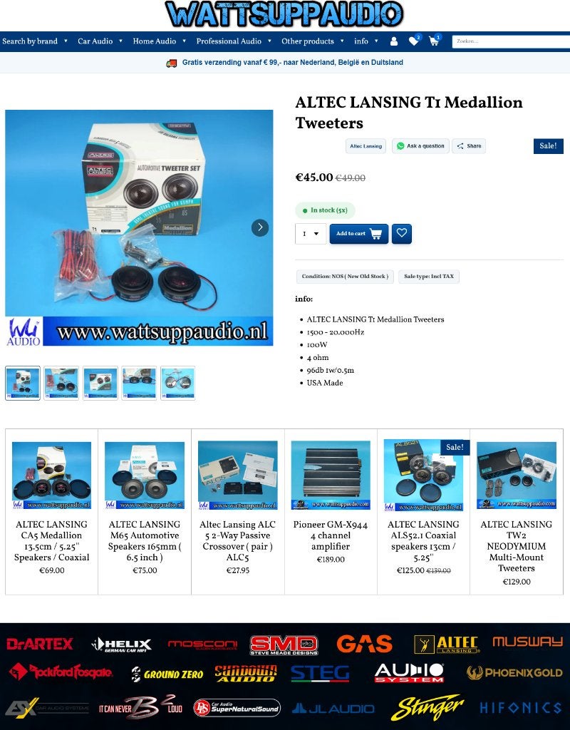 ALTEC LANSING T1 Medallion Tweeters / USA Made, Nieuw, Alteclansing, Ophalen of Verzenden, Support@alteclansing.com