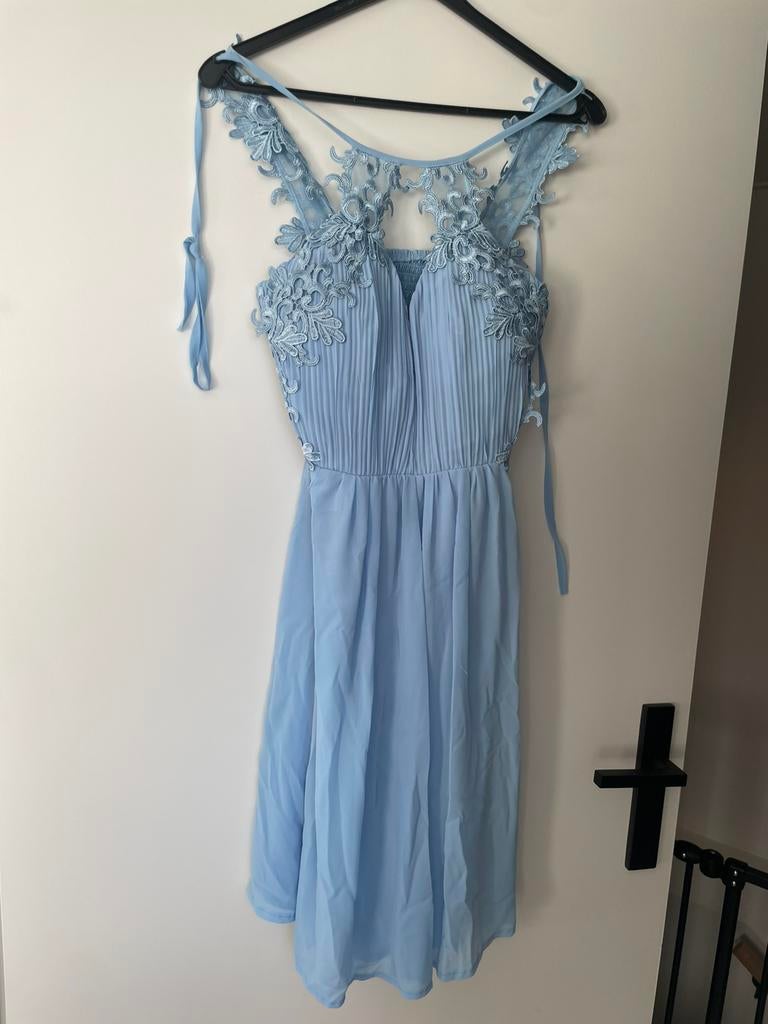 Jurk Cocktail Licht Blauw 38, Ophalen of Verzenden, Zo goed als nieuw, Maat 38/40 (M), Blauw