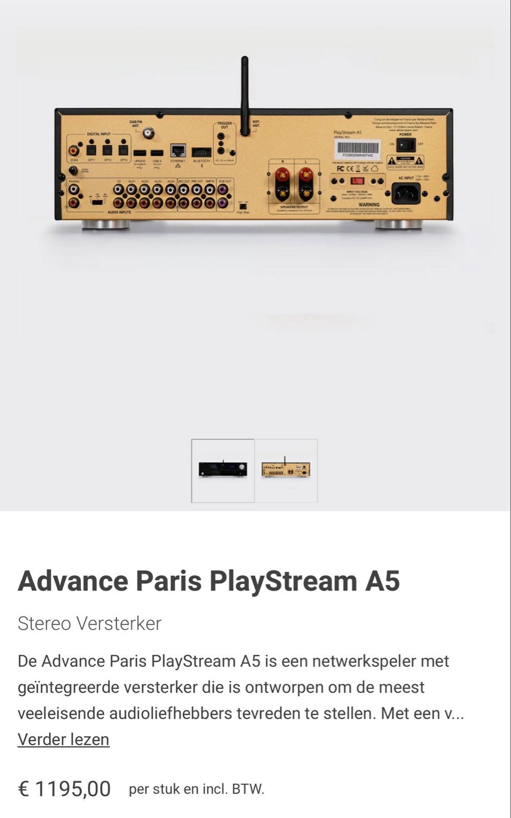 Advance Paris PlayStream A5 streamer en versterker, Zo goed als nieuw, 60 tot 120 watt, Stereo, Ophalen