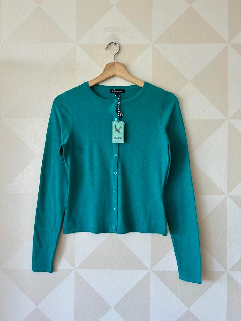 King Louie Cardi Roundneck vest blauw groen S/36 NIEUW, Blauw, Nieuw, Ophalen of Verzenden, King Louie