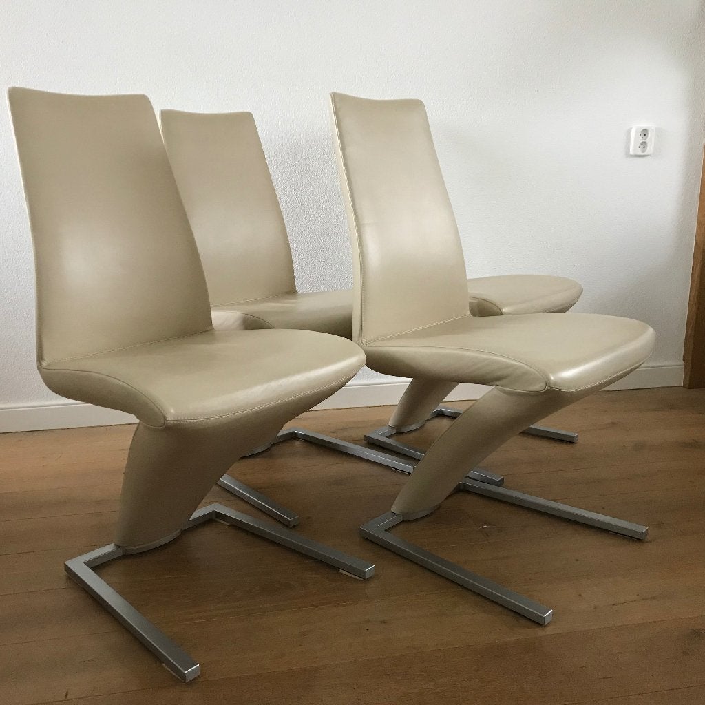 6 Rolf Benz 7800 design stoel modern leer creme wit, Ophalen, Gebruikt, Wit, Leer