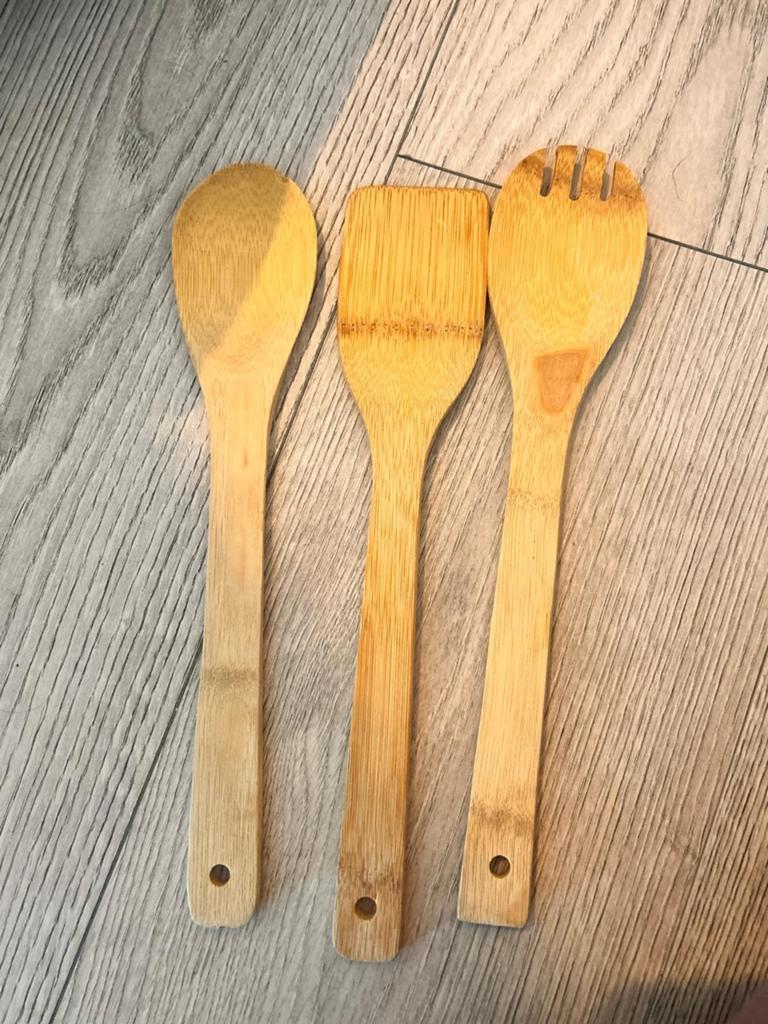 Pannenset met houten keukengerei, Huis en Inrichting, Keuken | Potten en Pannen, Ophalen of Verzenden, Gebruikt, Aluminium, Pannenset