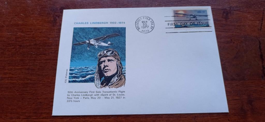 1977 Charles Lindbergh 50 jaar solo vlucht vliegtuig USA, Ophalen of Verzenden, Onbeschreven, Rest van de wereld