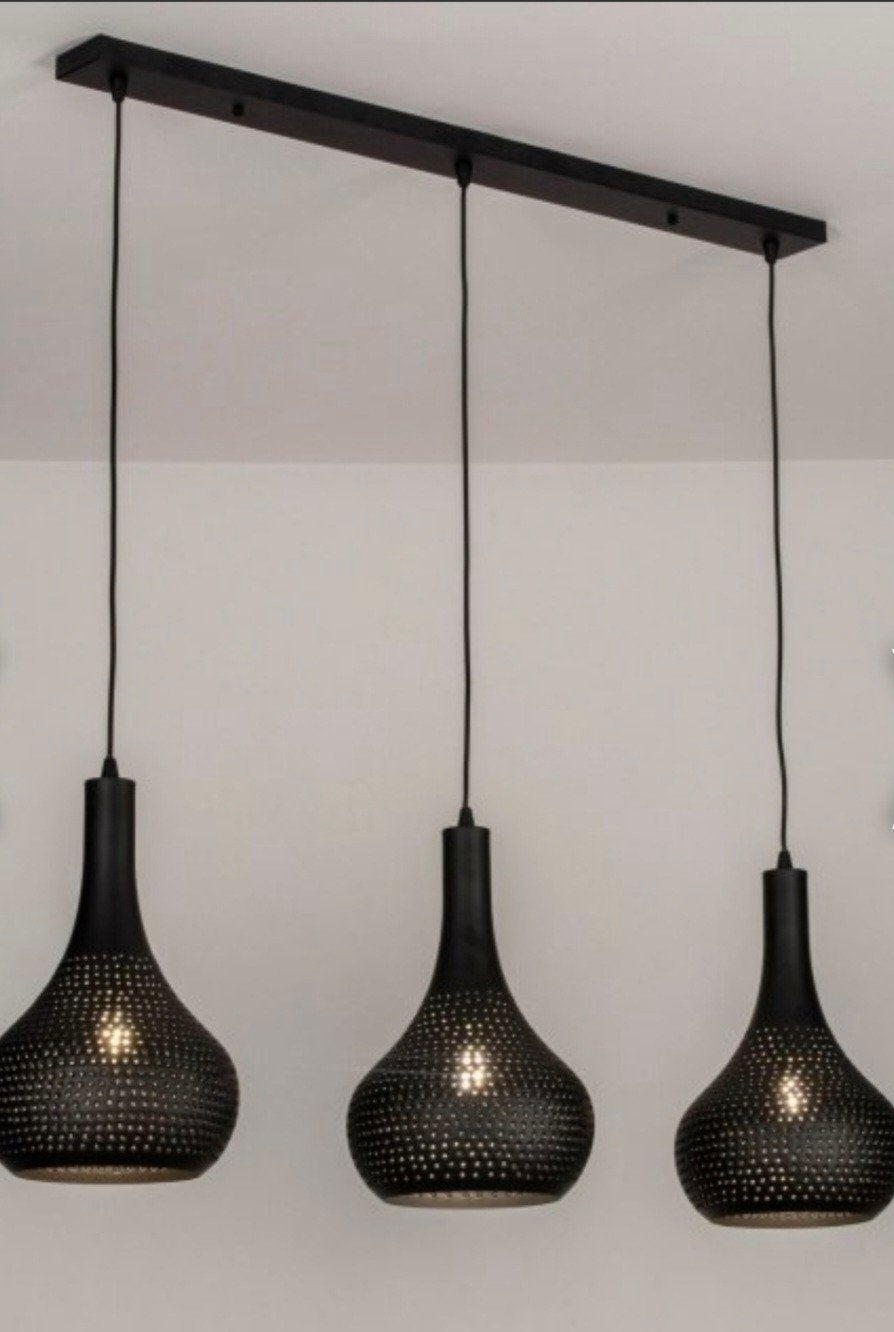 Set van 3 zwarte hanglampen met geperforeerd design