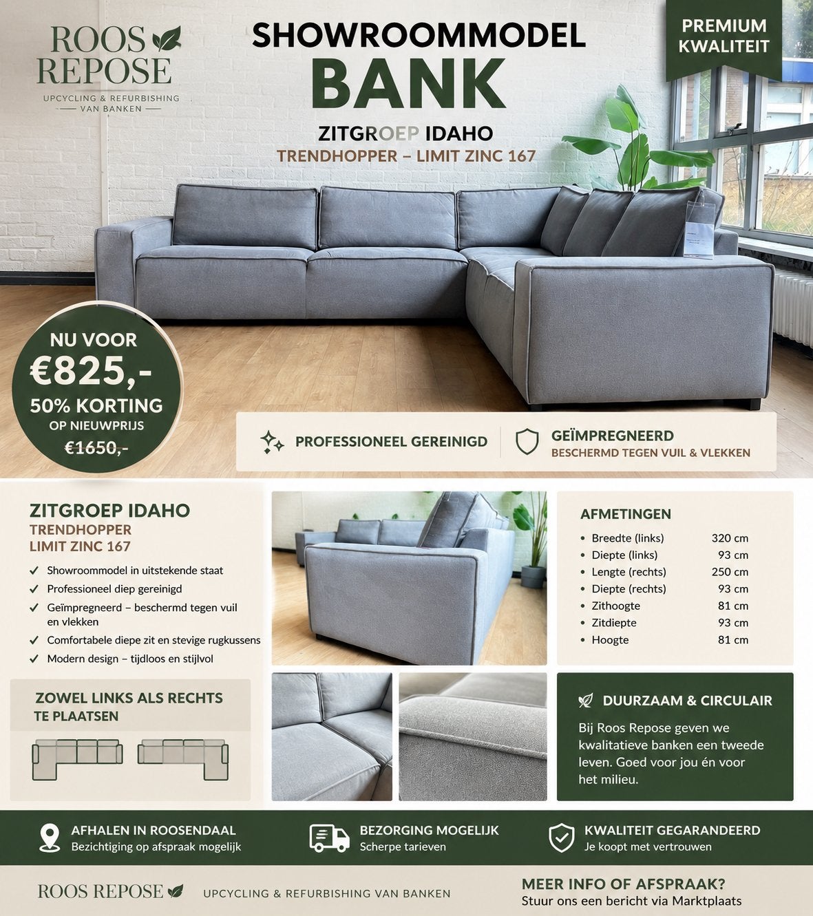 Trendhopper Idaho Hoekbank - Showroommodel - Zinc 167, Luxe, Hoekbank, 75 tot 100 cm, Ophalen of Verzenden