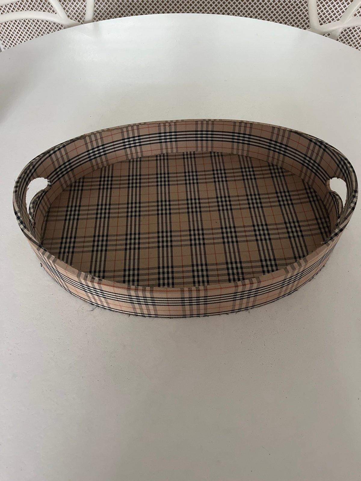 Ovaal dienblad met ruitpatroon - 48x34,5cm, rand 10cm, Huis en Inrichting, Overige materialen, Gebruikt, Met opstaande rand, Ophalen of Verzenden