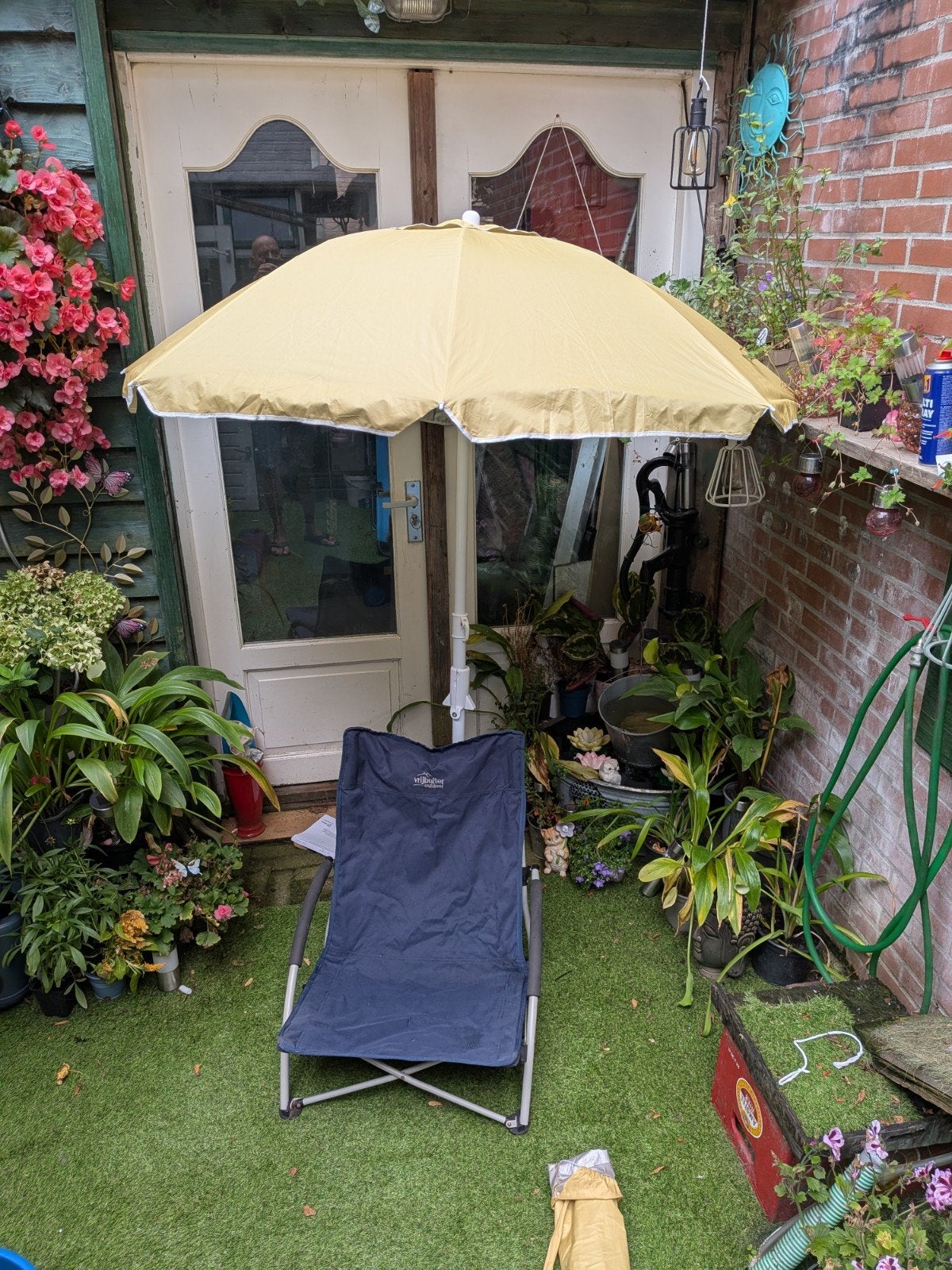 Vrijbuiter Outdoor Campingstoel en Parasol Set, Ophalen of Verzenden, Gebruikt, Textileen, Inklapbaar