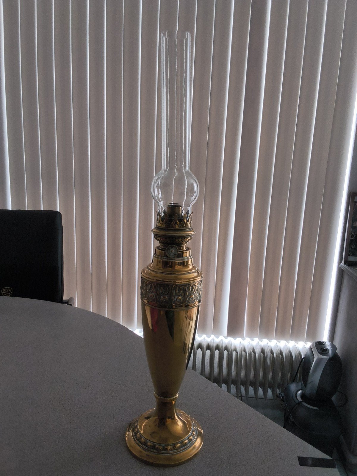 Koperen Olielamp met Glazen Kap, Antiek en Kunst, Ophalen