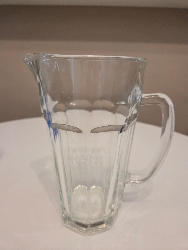 Glazen retro waterkan sapkan bierkan met handvat 1,2 liter, Overige typen, Ophalen of Verzenden, Zo goed als nieuw, Glas