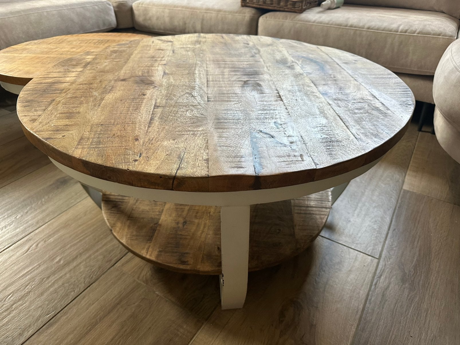 Salontafel set mangohout, Huis en Inrichting, Tafels | Salontafels, Rond, Zo goed als nieuw, Metaal, 5 – 50