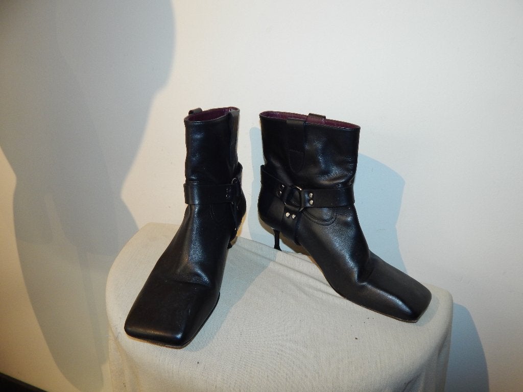 Morobe zwarte leren laarzen groffere vierkante neus mt 39, Kleding | Dames, Verzenden, Zwart, Lage of Enkellaarzen, Morobe