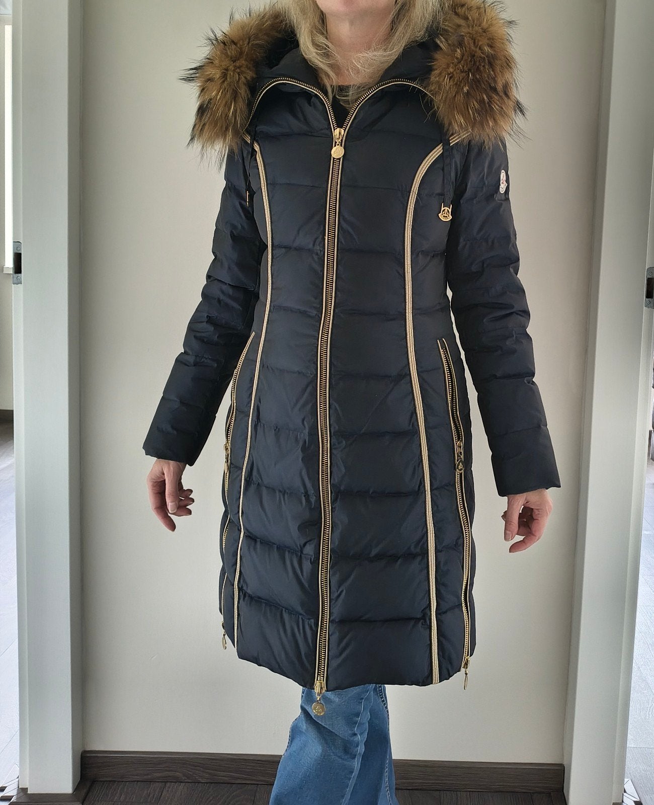 Donsjas/mantel dames, maat S, donkerblauw, Ophalen of Verzenden, Zo goed als nieuw, Maat 36 (S), Blauw