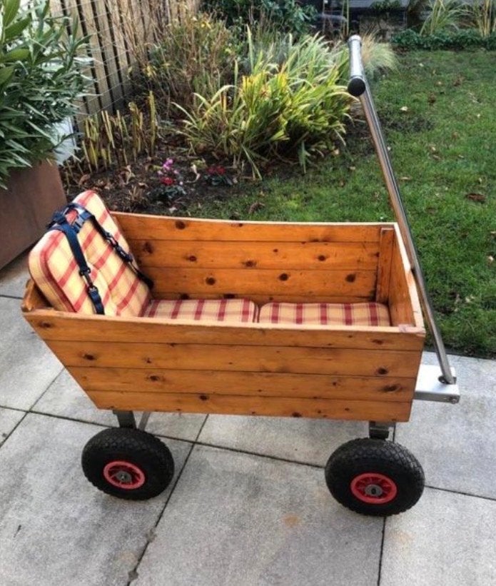 Houten bolderkar met kussens, Ophalen, Gebruikt