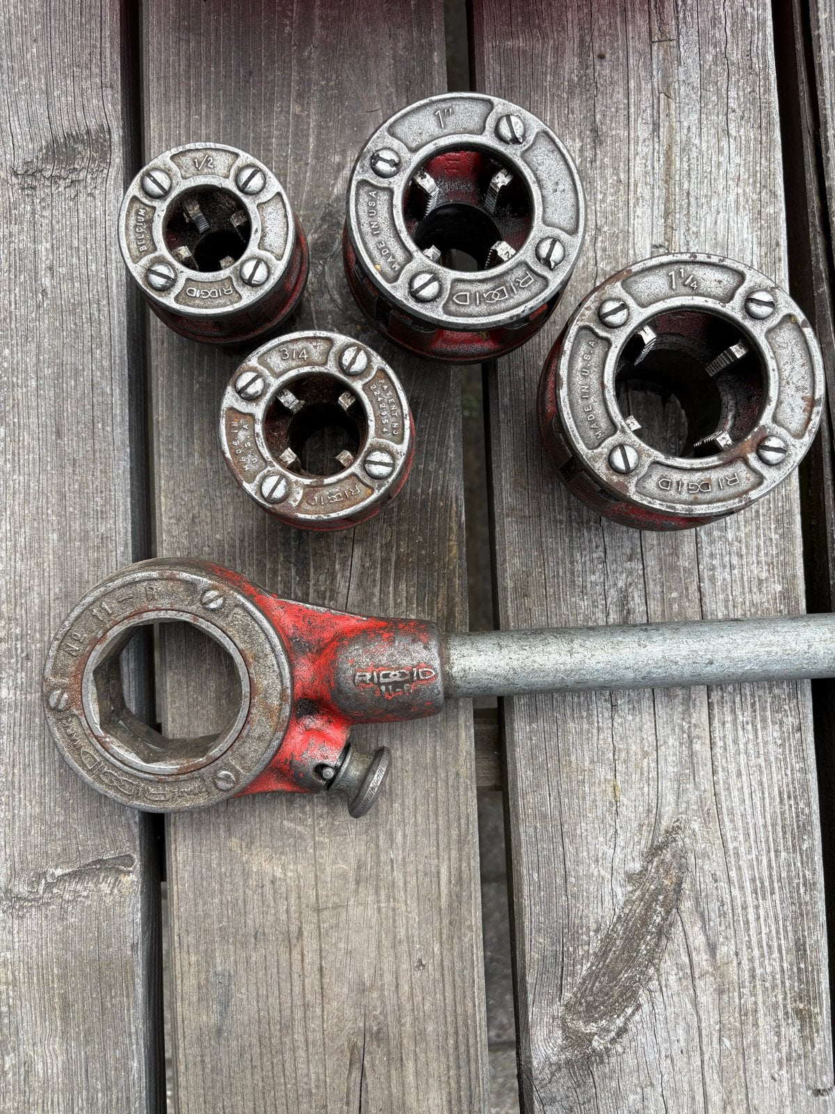 RIDGID Hand draadsnij ijzer set 1/2, 3/4, 1, 1 1/4 inch, Ophalen of Verzenden, Gebruikt, Overige typen, Ridgid