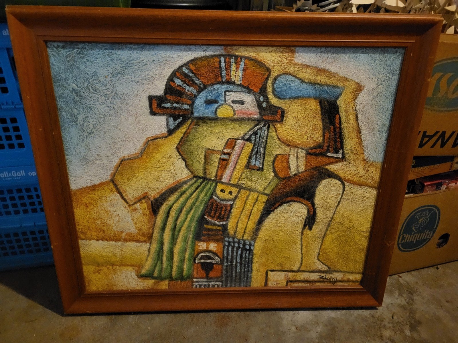 Vintage retro maya schilderij B. LONG, Antiek en Kunst, Kunst | Schilderijen | Abstract, Ophalen