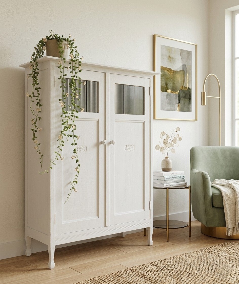 🤍Antieke witte Art Deco meidenkastje vintage ondiepe kast, Verzenden