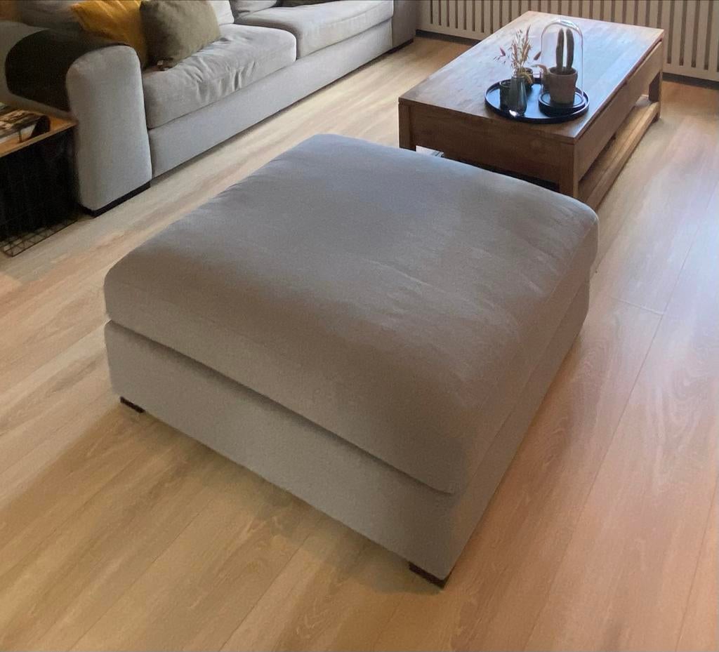 Grijze stoffen poef 94x102 cm Montel, Ophalen, Gebruikt, Vierkant, 75 tot 100 cm
