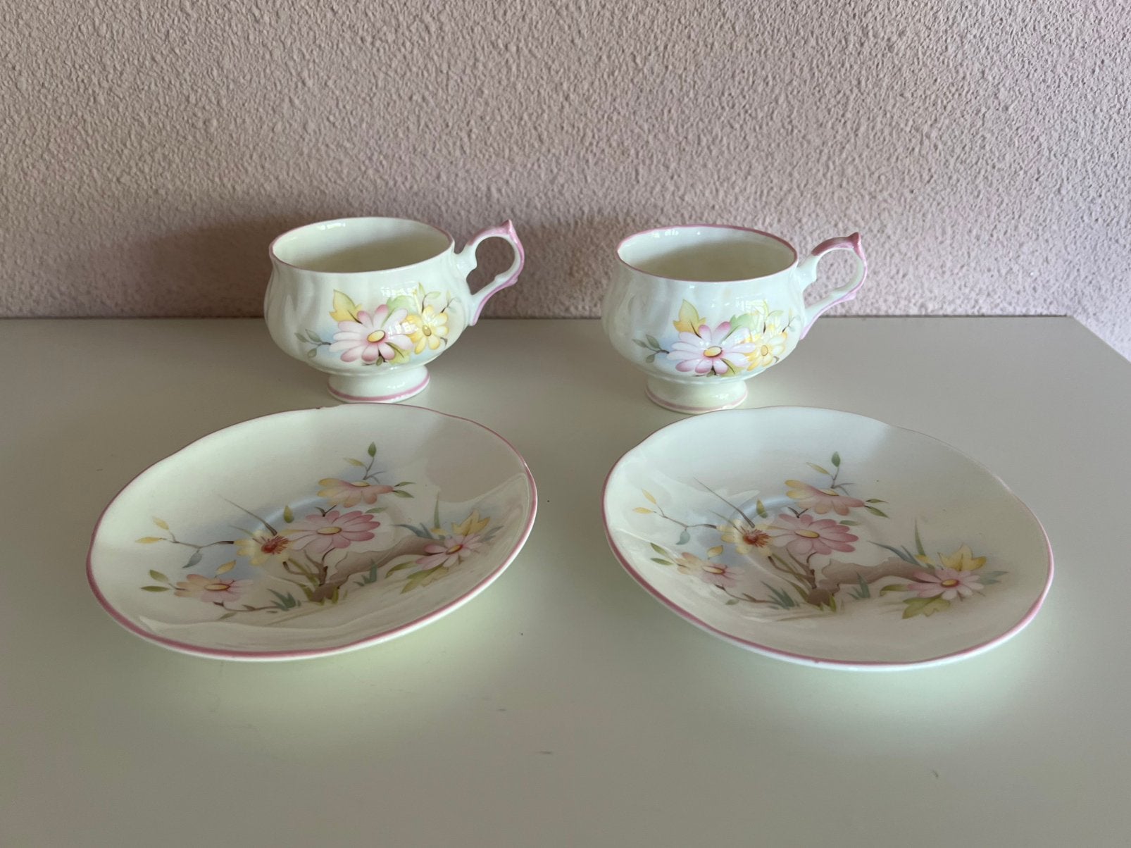 2 vintage Springfield Bone China kop en schotels – Engeland, Ophalen