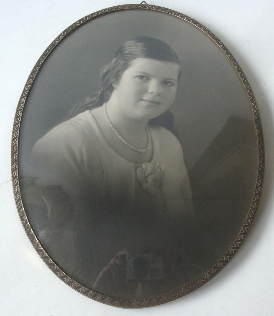 Ovale fotolijst, bol glas, houten achterzijde, art deco, bew, Antiek en Kunst, Antiek | Woonaccessoires, Ophalen of Verzenden