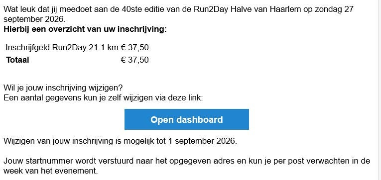 startbewijs halve marathon van Haarlem - 27 september, Eén persoon