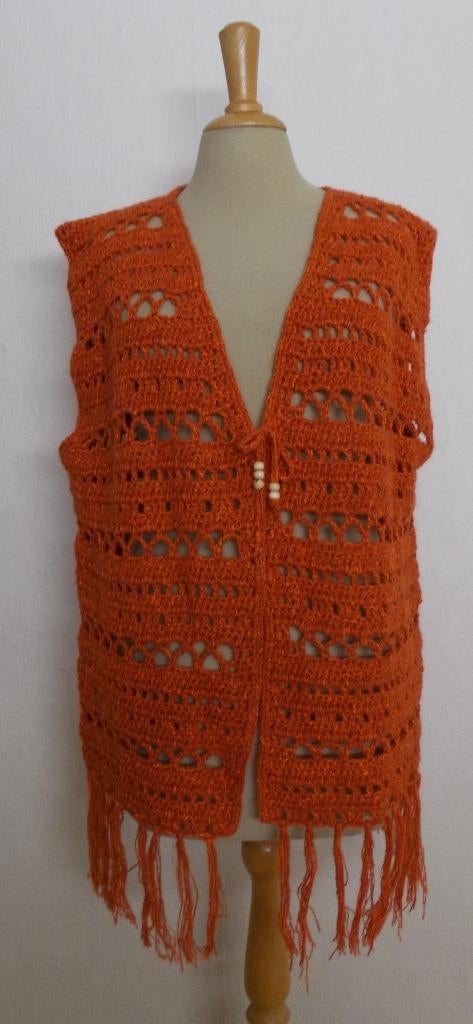 Hand gemaakt wol mix oranje gehaakt gilet/vest! XL, Verzenden, Maat 46/48 (XL) of groter, Oranje, Zo goed als nieuw