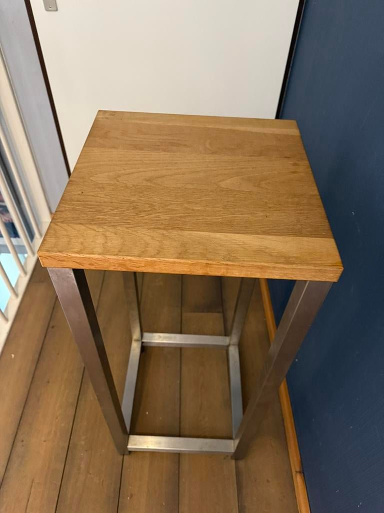 Eiken houten tafel RVS onderstel, Ophalen, Zo goed als nieuw