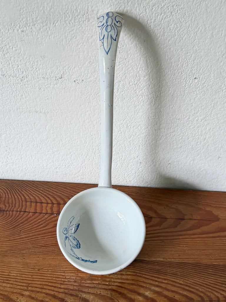 Antieke porseleinen soeplepel – blauw wit decor, Ophalen of Verzenden