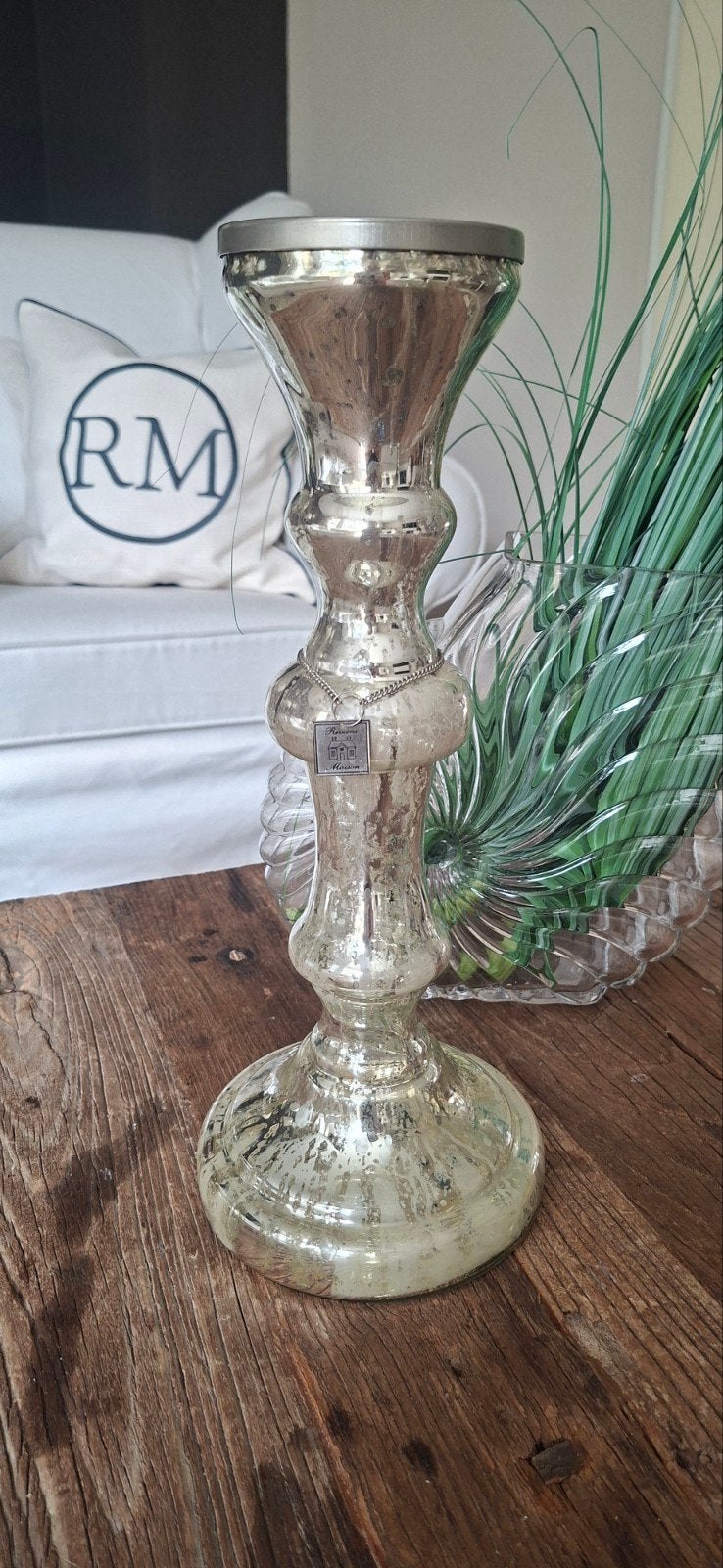 Riviera Maison Kandelaar Zilverkleurig Glas 38 cm, Gebruikt, Rivièra Maison, Ophalen of Verzenden, Glas
