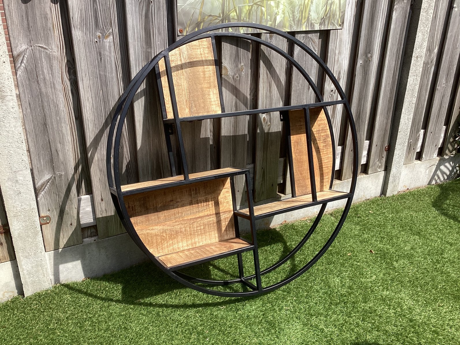 Groot mangohouten met zwartstalen frame wandpaneel 100cm, Huis en Inrichting, Ophalen, Zo goed als nieuw